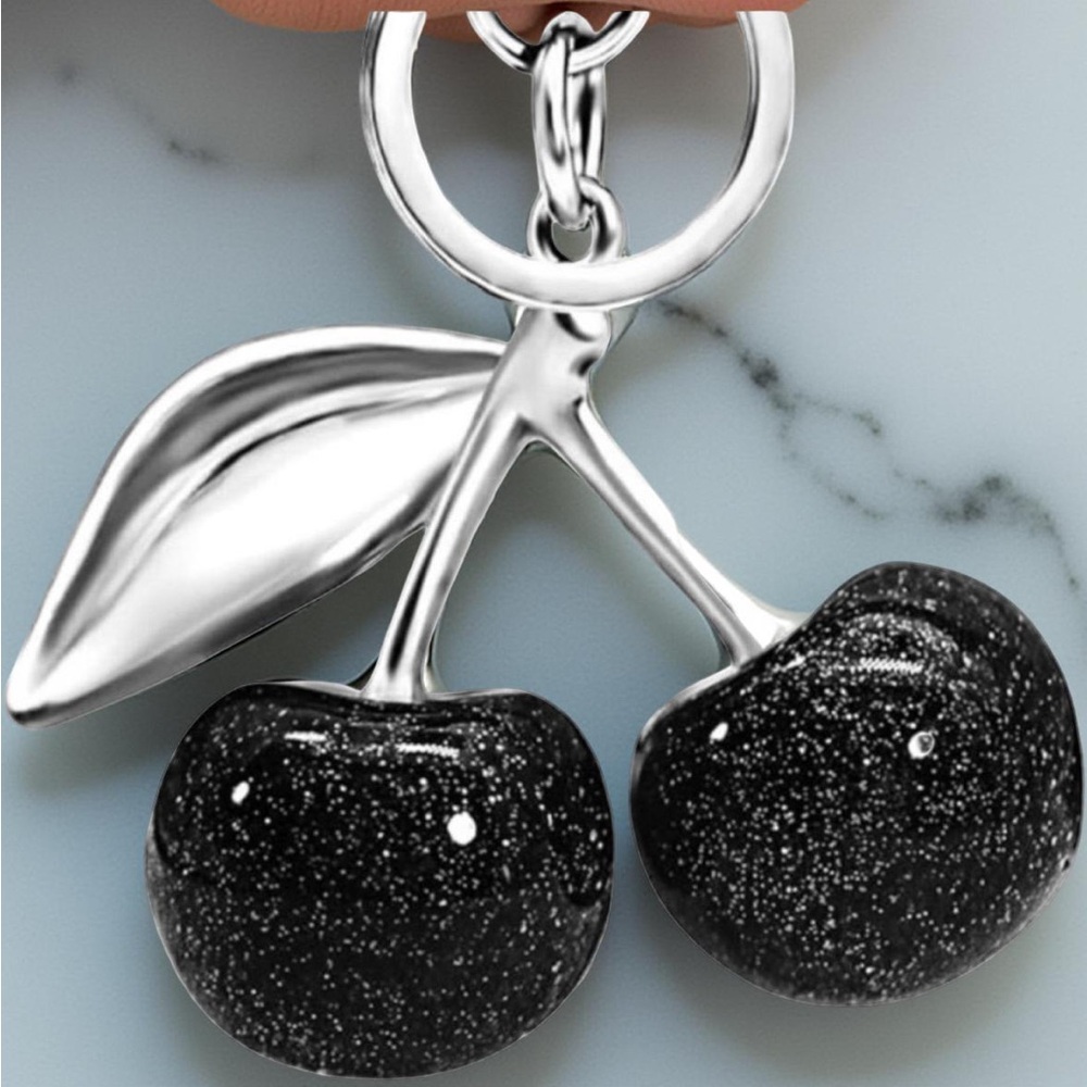 Elegant Black Cherry and Silver Keychain/Bag Charm